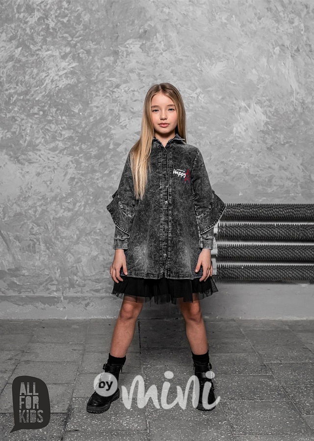 Dívčí džínová košilová tunika black and tyl
