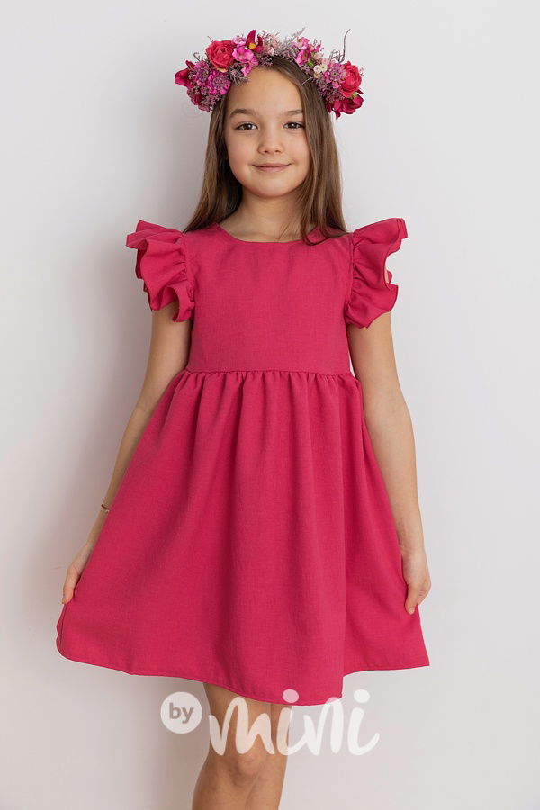 Malinové šaty s řasenými rukávy