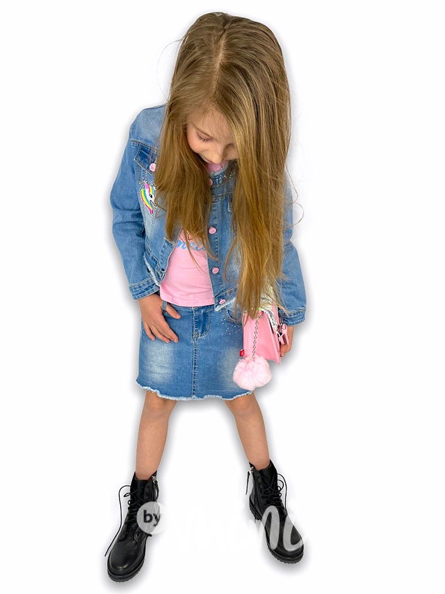 Jeans 3-dílný dívčí komplet UNICORN pink s flitry a kamínky