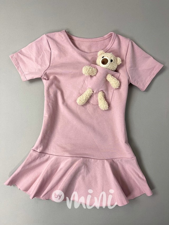 Dívčí šaty s plyšovým medvídkem - růžové