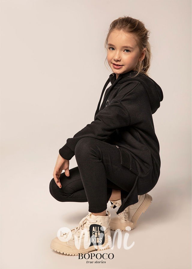 Žebrované legíny máma a dcera - černé