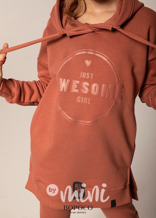 Hoodie dívčí mikina korálová - AWESOME