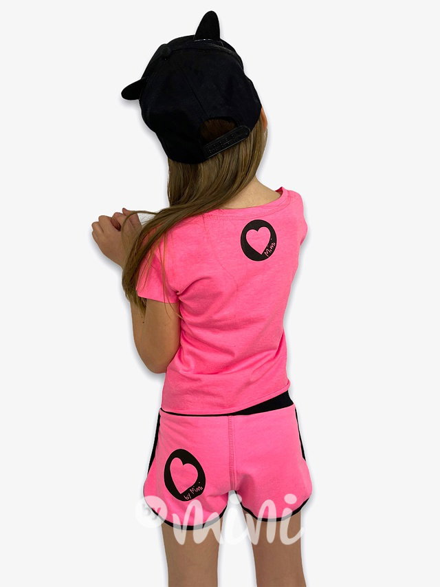 Srdíčkový top na uzlík - neon pink