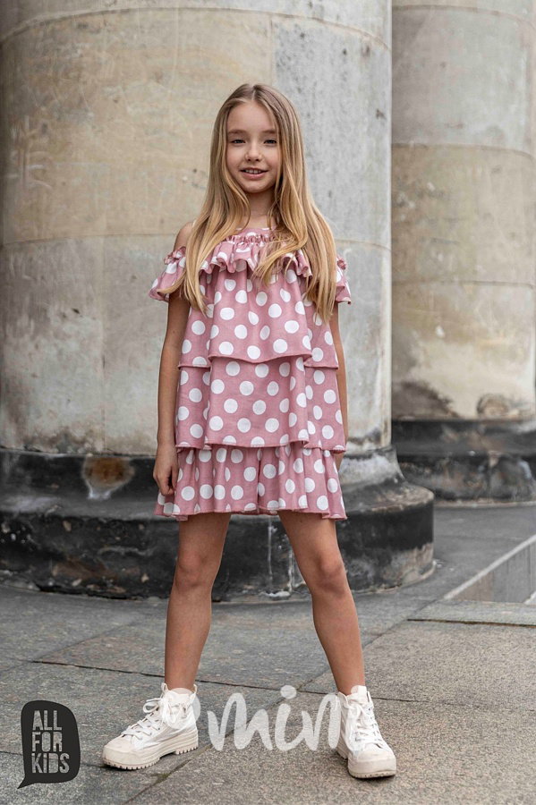 Elegant boho šaty puntík pink *AFK*