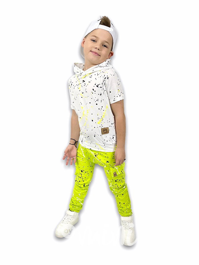Splash hoodie triko - white&neon yellow