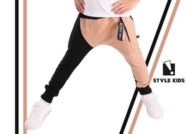 Street boy baggy tepláky black/white coffee