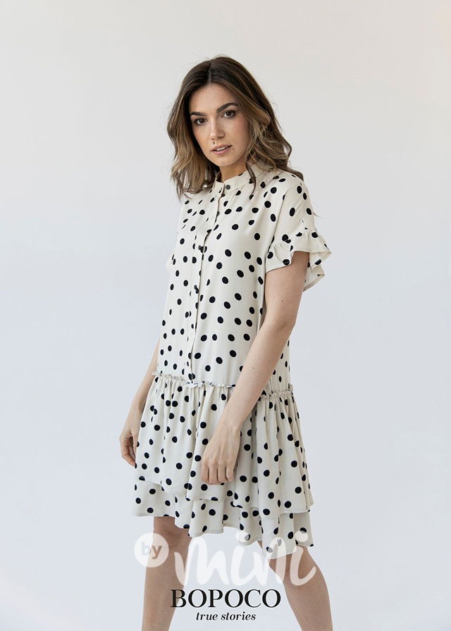 Dámské puntíkaté letní šaty - beige