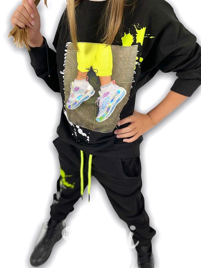 Neon splash černá teplákovka s kamínky