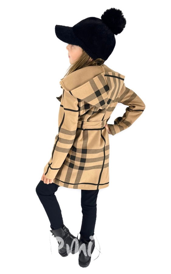 Flaušový hoodie kabát karo beige