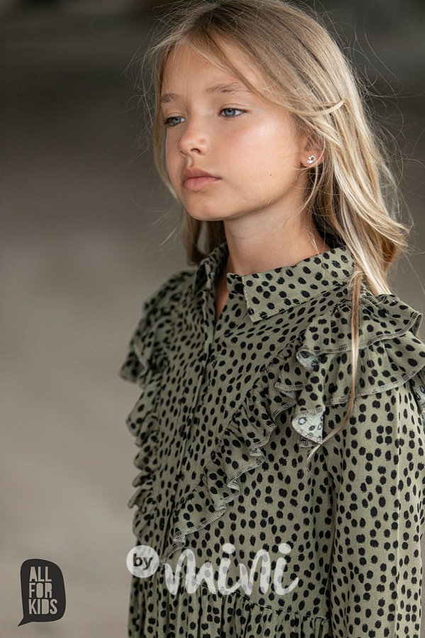 Boho elegant šaty puntík khaki
