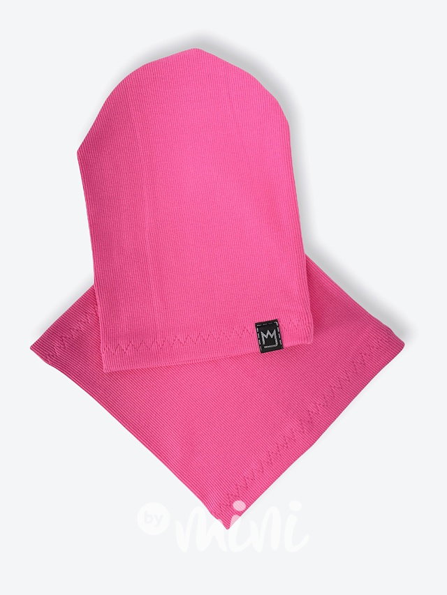 Candy pink žebrovaná houmles čepka s nákrčníkem