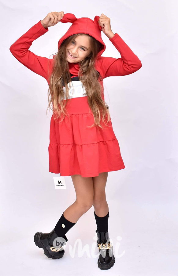 ICON hoodie šaty s ouškama červené