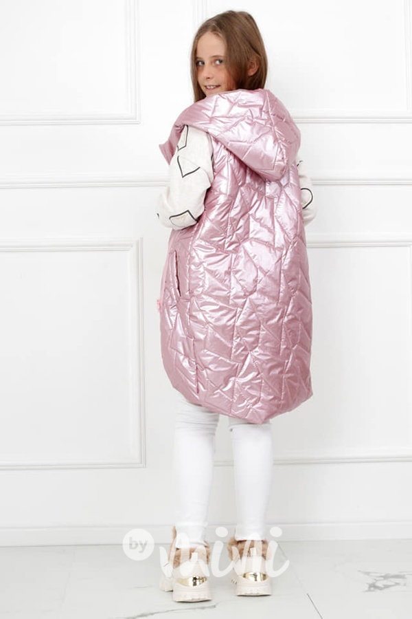 Dlouhá prošívaná vesta shine pink