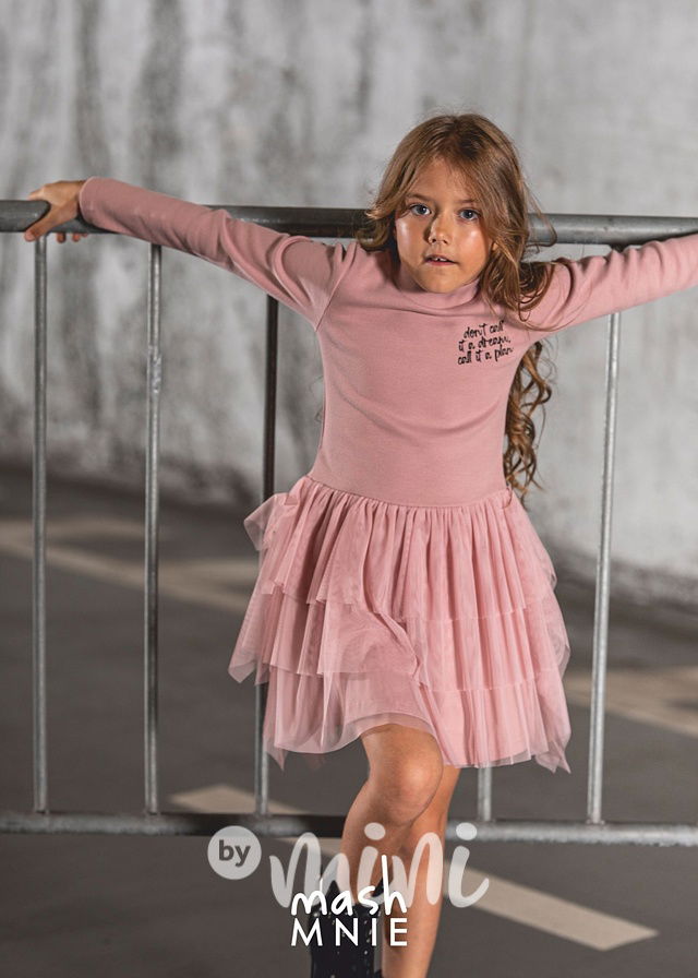 Žebrované šaty s tylem růžové *MashMnie*