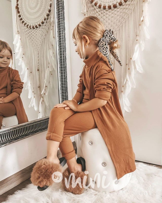 HIT 3-dílný žebrovaný set s kardiganem beige