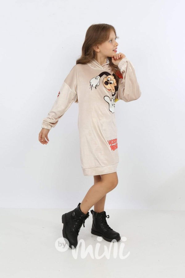 Mickey béžová velur hoodie tunika