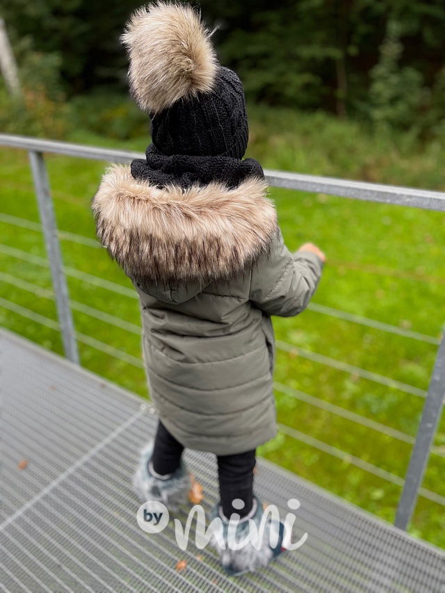 Zimní dlouhá bunda s maxi chlupem - khaki