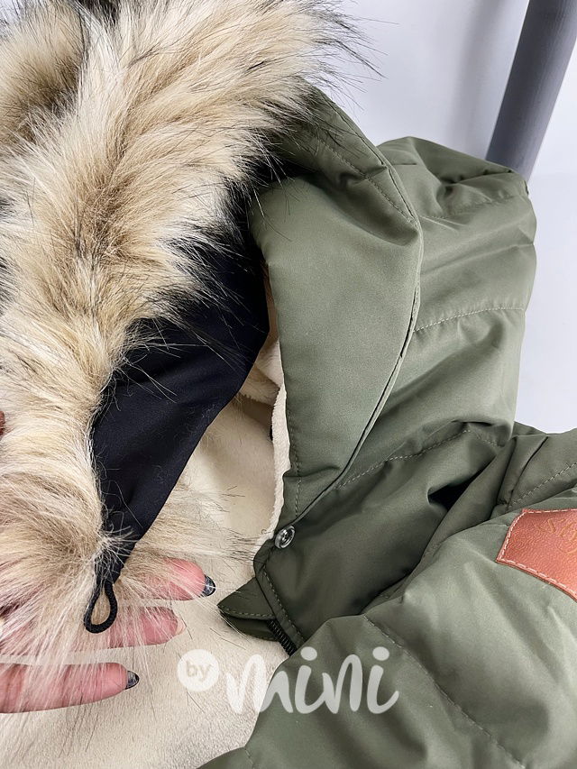 Zimní dlouhá bunda s maxi chlupem - khaki