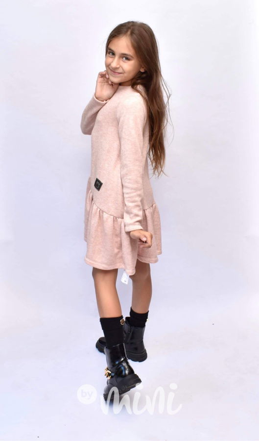 Svetříkové oversize šaty pink melange