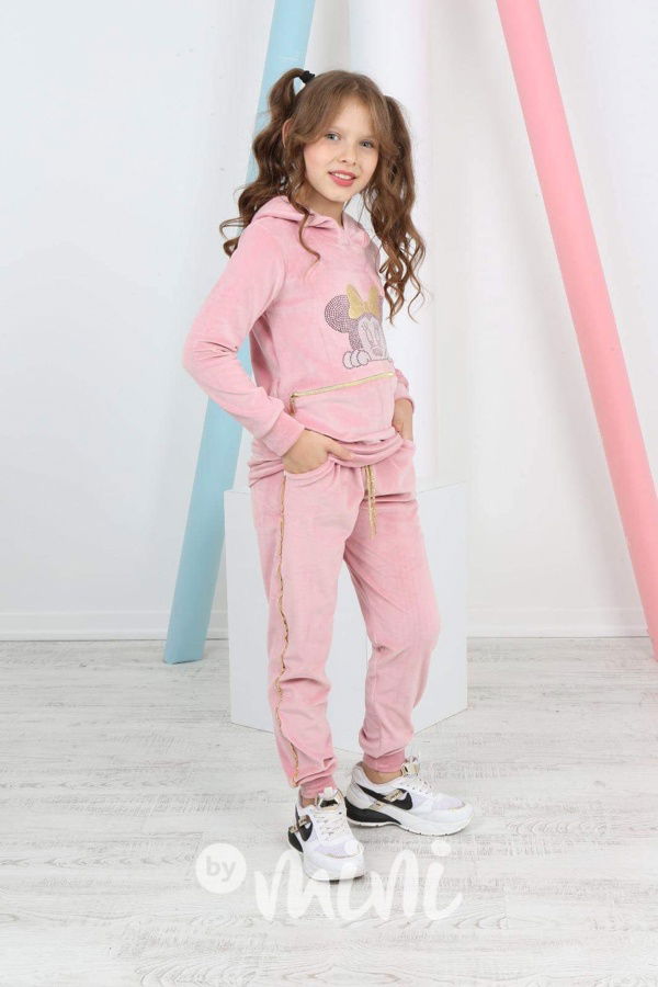 Minnie velur souprava s kapsičkou růžová