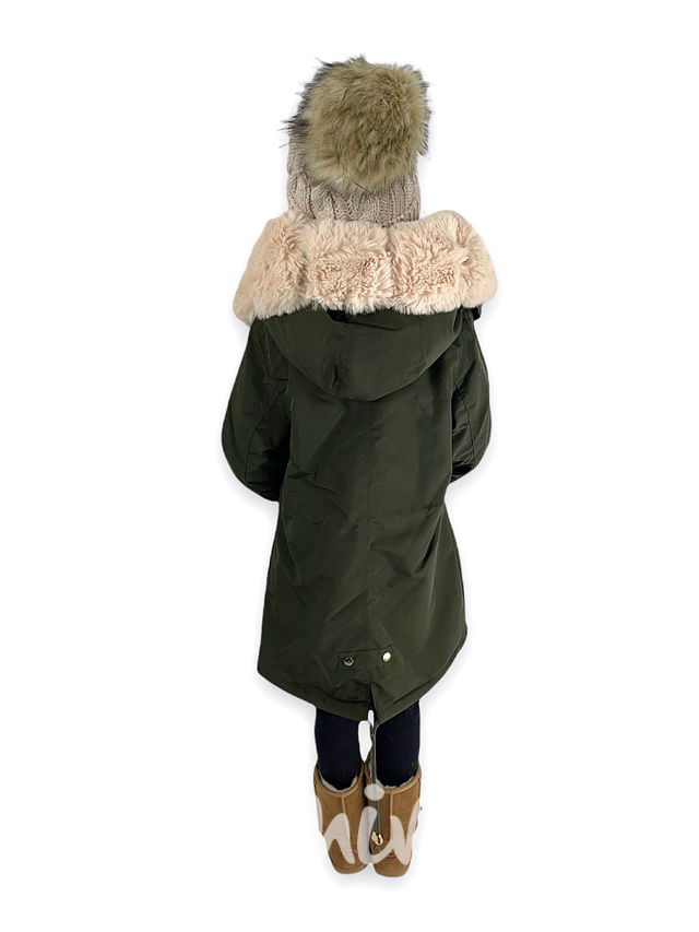 Zimní kožíšková parka - khaki/beige