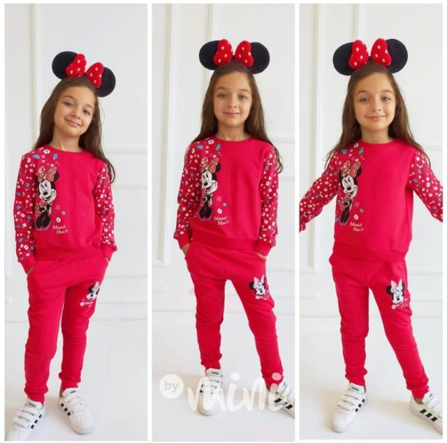 Minnie červená teplákovka flowers