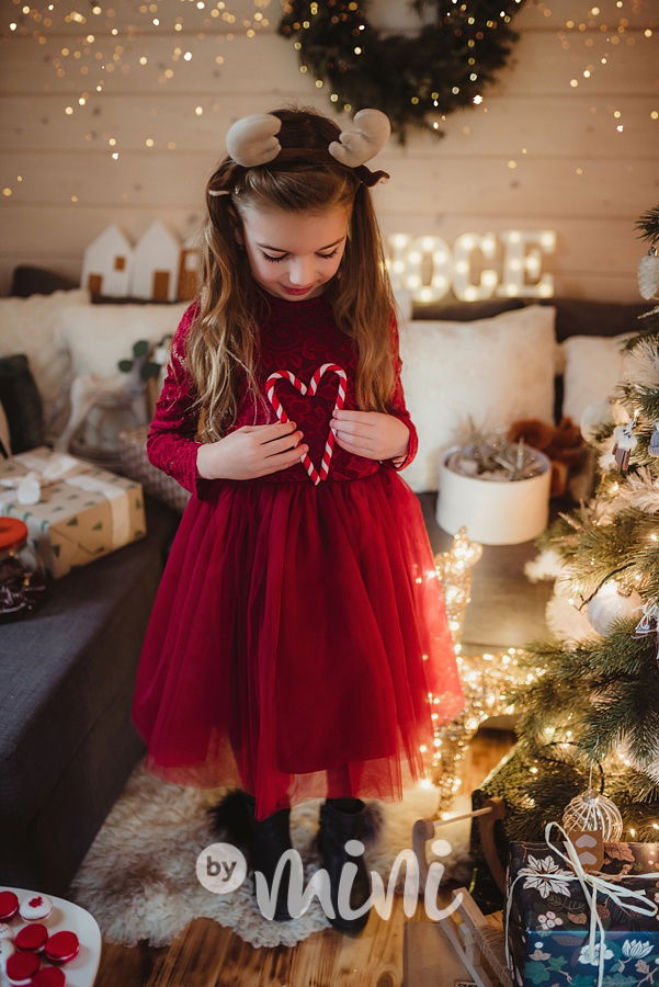 Princess krajkové šaty s maxi tylovou sukní bordo