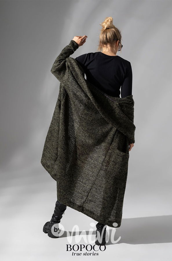 Svetrový long kardigan khaki melange