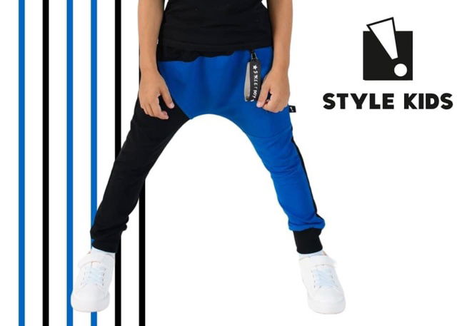 STREET boy baggy tepláky black/blue