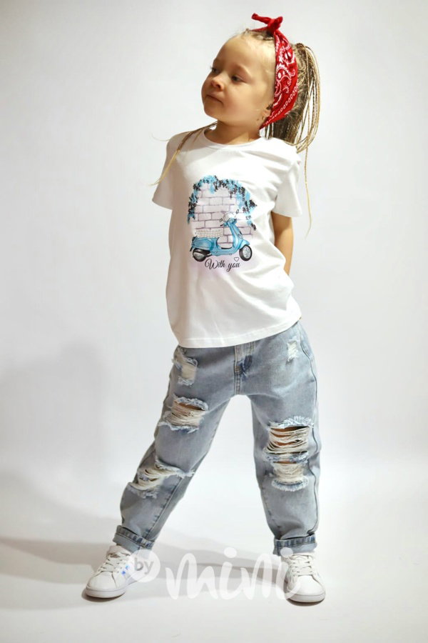 Ripped boyfriend blue jeans s páskem