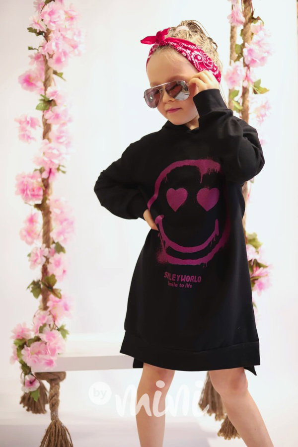 SMILEY hoodie tunika černá