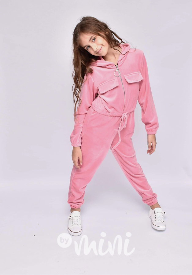 Velurový comfy overal pink