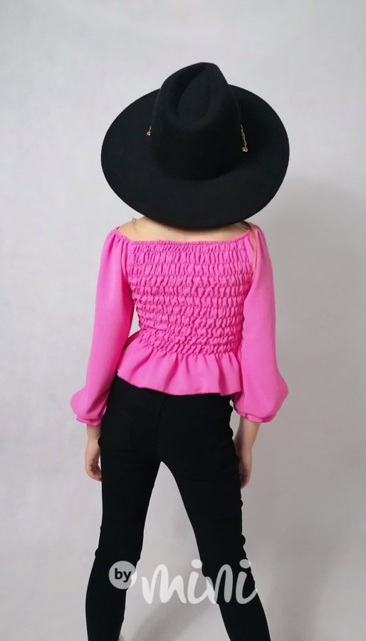 Řasená crop blůzka pink