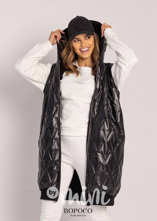 BOPOCO prošívaná dlouhá oversize vesta black