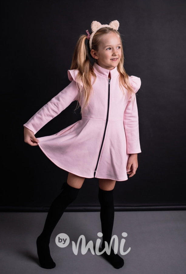 Teplý mikčokabátek na zavazování baby pink