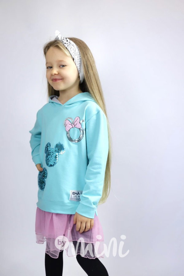 Mickey hoodie tunika s tylem a flitry mint