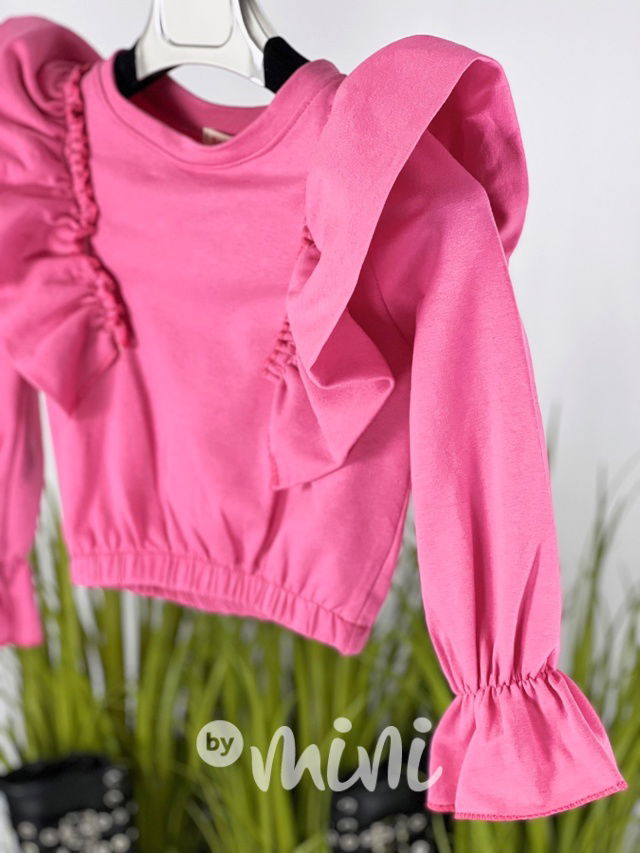 Volánková crop mikina pink