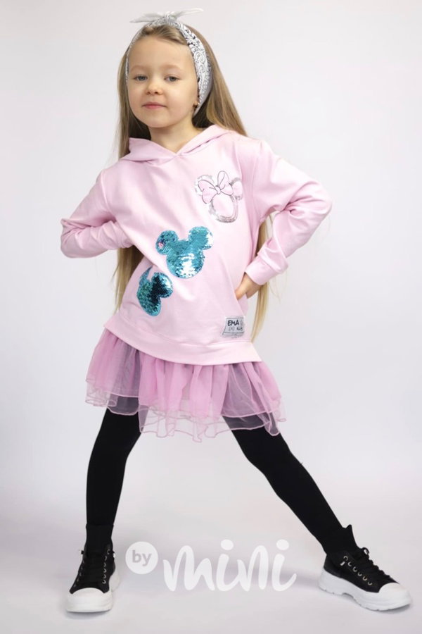 Mickey hoodie tunika s tylem a flitry pink