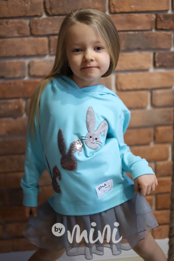 Bunny hoodie tunika s tylem a flitry mint