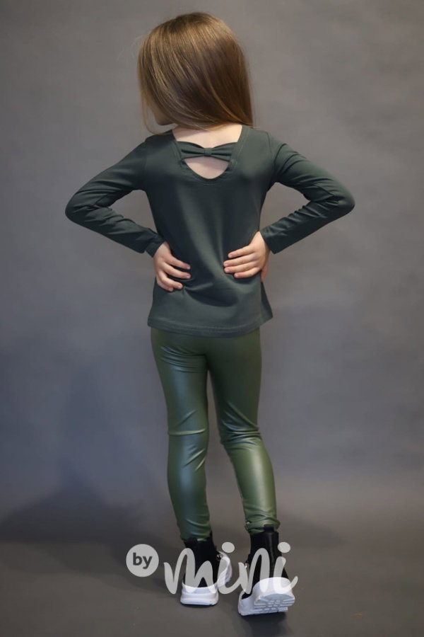 Eco leather thin legíny khaki