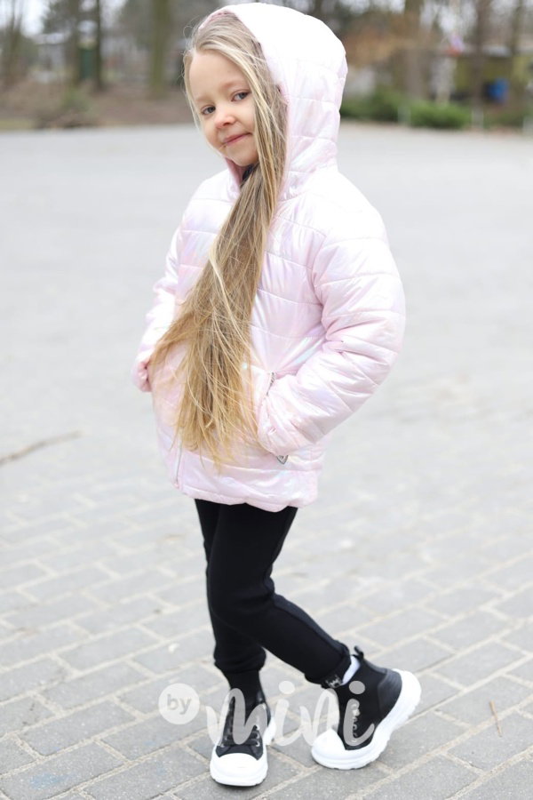 Metalická přechodová bunda pink silver