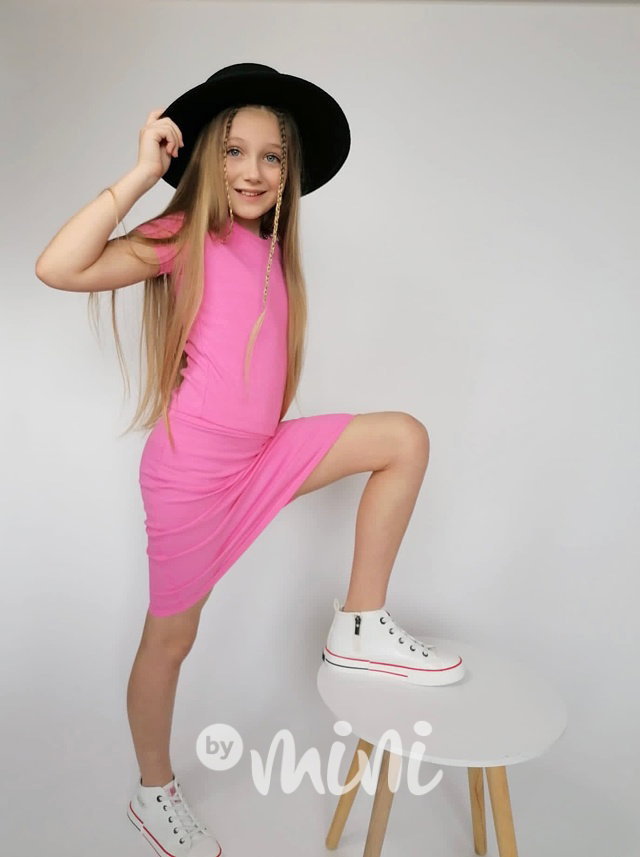 Žebrované triko + sukně pink