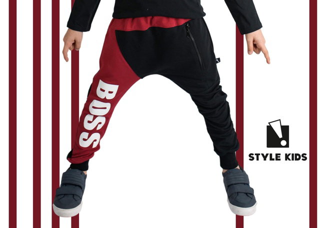 BOSS baggy tepláky black/bordo
