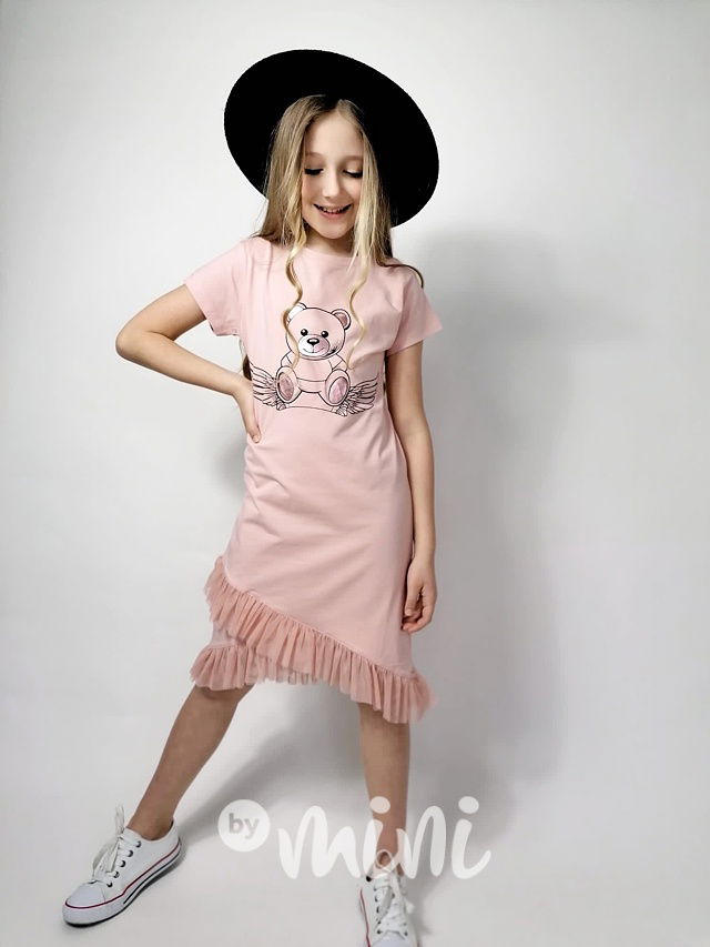 Teddy wings šaty s tylem pudder pink
