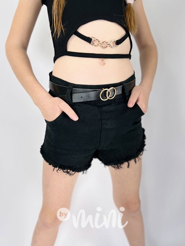 Černé jeans kraťasy s páskem