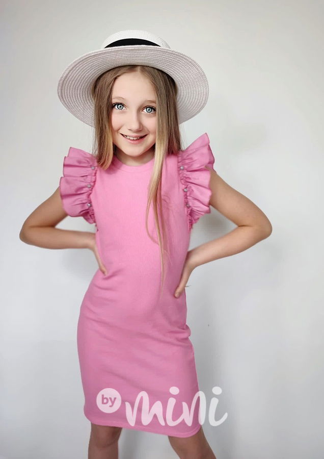 Růžové midi šaty s ozdobným řasením