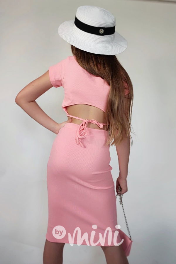 Triko + midi sukně + kabelka