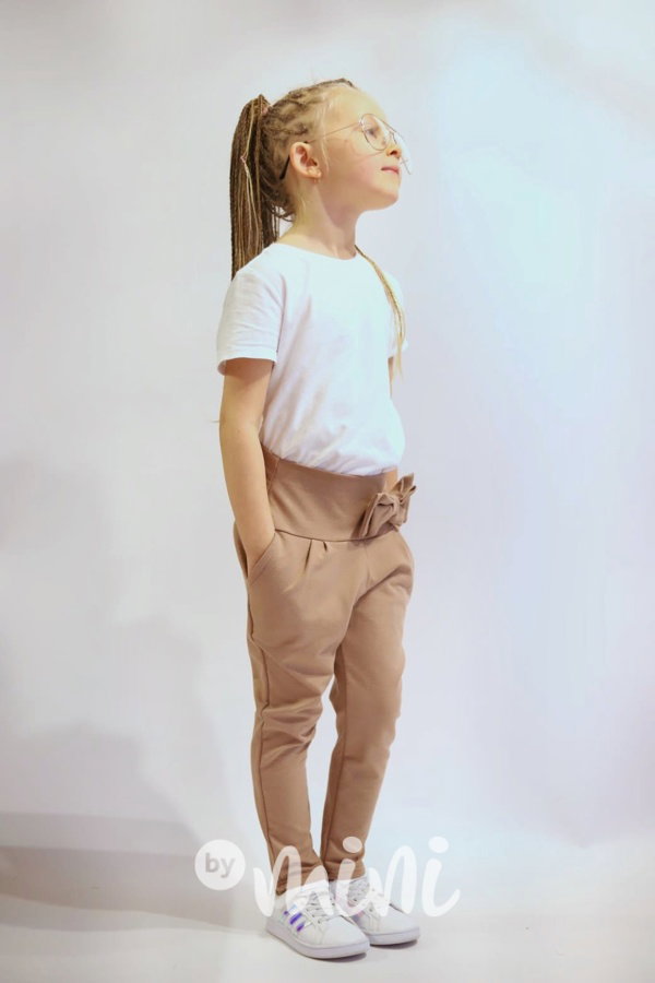 Bavlněné kalhoty s mašličkou beige