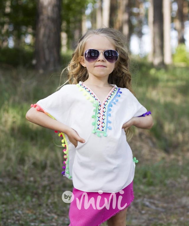 Pareo tunika s mini pomponky white