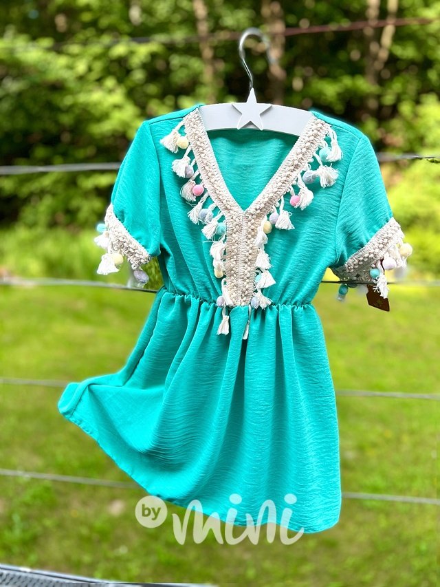 Letní boho šaty třásničky mint